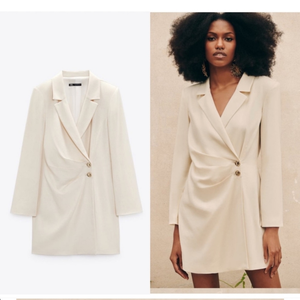 Zara * linen blend blazer dress cream - Picture 11 of 12